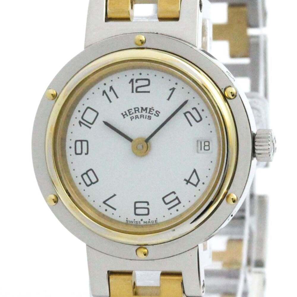 HERMES Clipper Gold Plated Stainless Steel Quartz Ladies Watch Polished